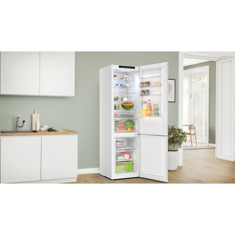 Bosch Series 4, Free-standing fridge-freezer with freezer at bottom, 203 x 60 cm, White, Total No Frost
