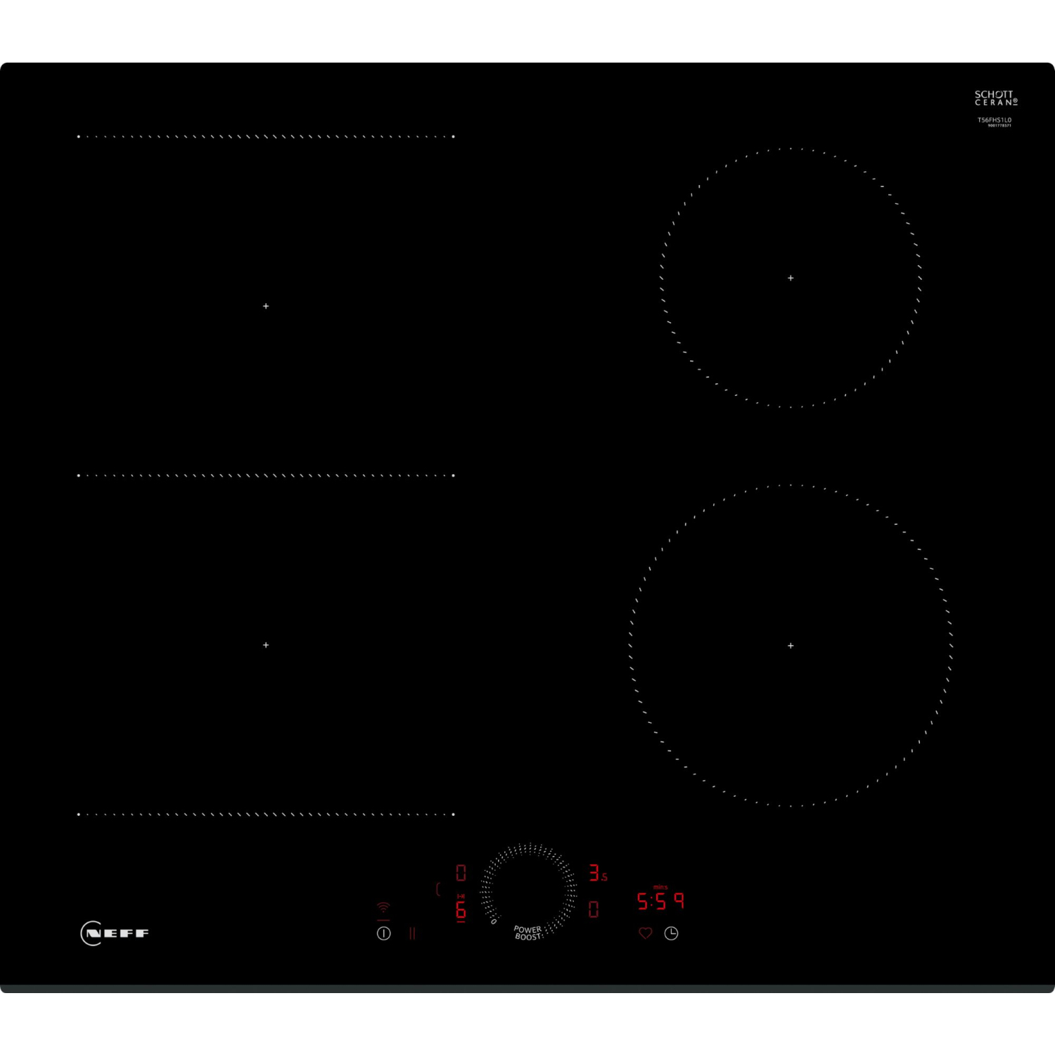 NEFF T56FHS1L0 'N70' 60cm 4 Zone Smart Induction Hob - Black full image