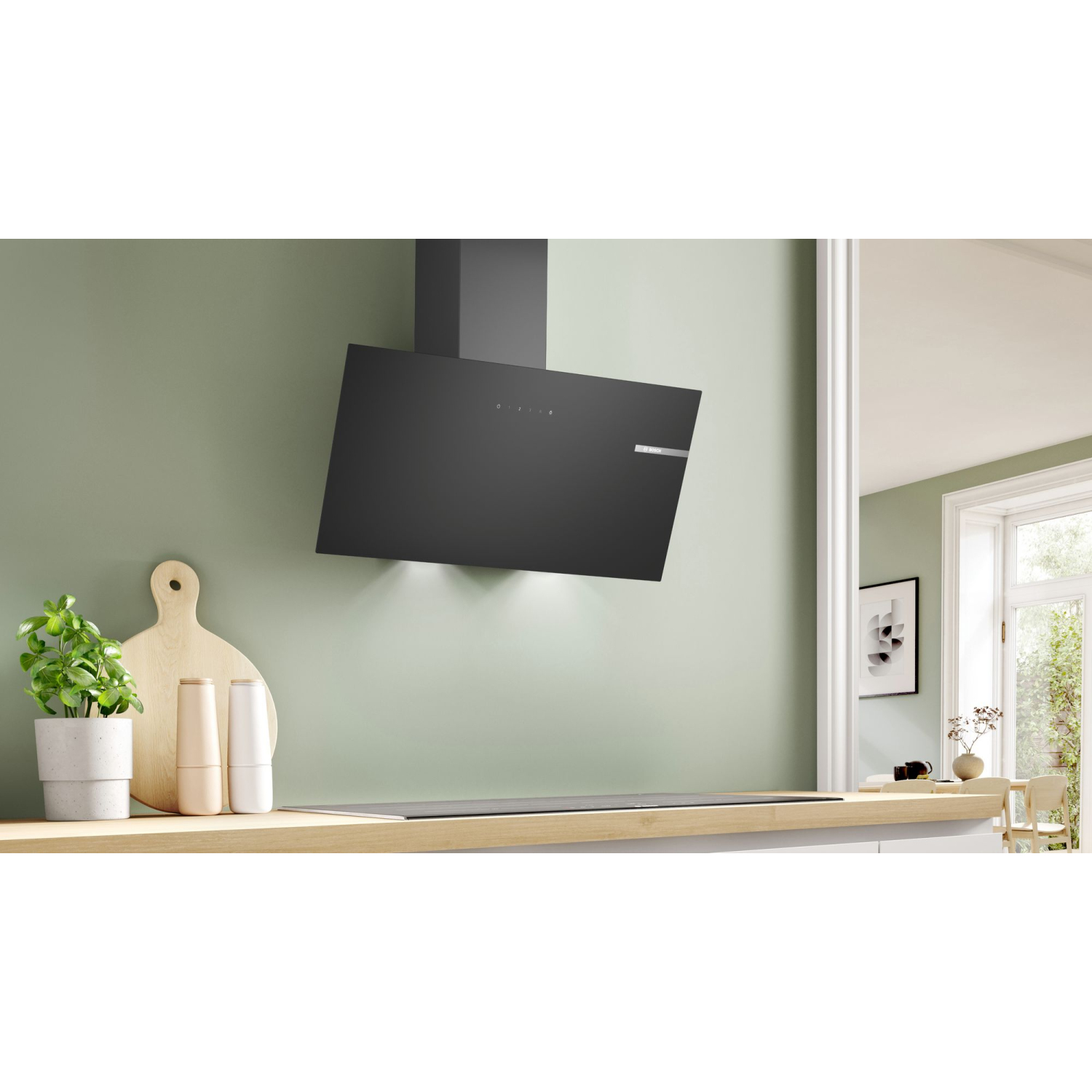 Bosch Series 2, Angled Wall-mounted cooker hood, 80 cm, clear glass black printed, Black full image