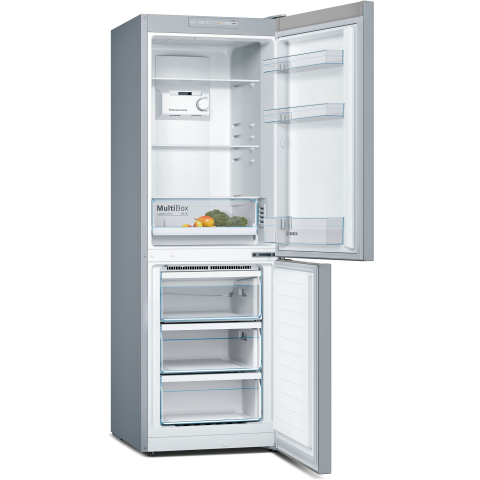 Bosch Series 2, Free-standing fridge-freezer with freezer at bottom, 176 x 60 cm, Stainless steel look