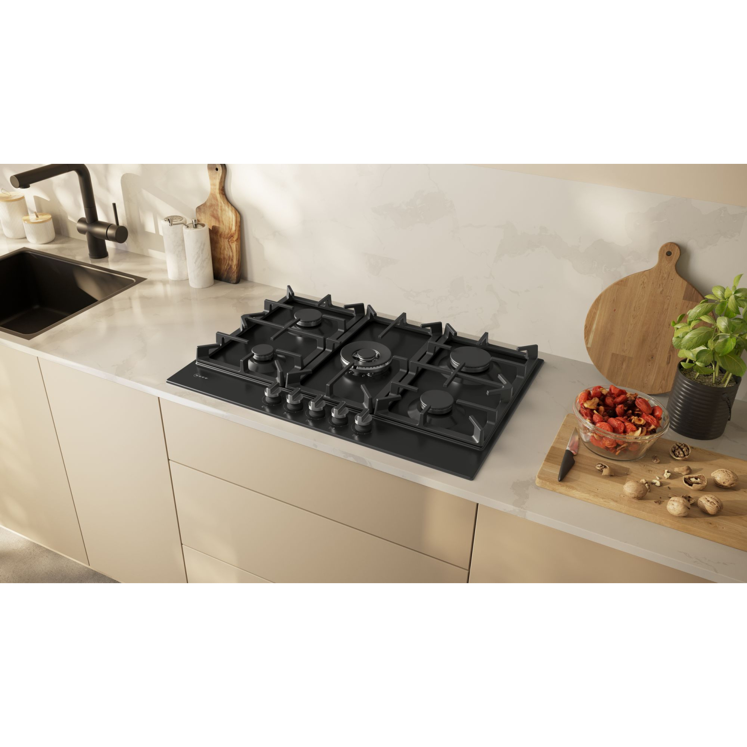 Neff N70, Gas hob, 75 cm, Enamel, Black full image