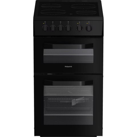 Hotpoint Electric Freestanding Cooker - Twin Cavity Black 50cm
