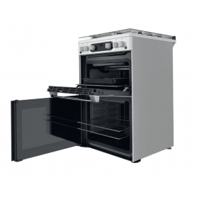 Hotpoint 60cm Freestanding Gas Cooker with Double Oven Stainless Steel Lidded Catalytic Linings - 1