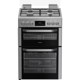 Hotpoint HDG6GDCWX 60cm Gas Double Oven Cooker with Glass Lid - Stainless Steel