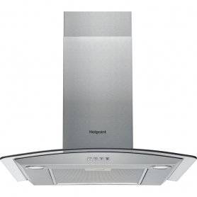 Hotpoint 60cm Chimney Hood Stainless Steel with Curved Glass