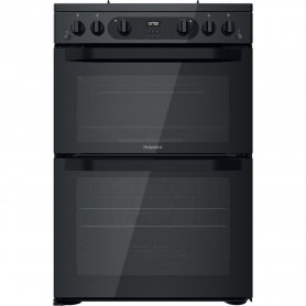 Hotpoint 60cm Freestanding Gas Cooker With Double Oven Black Unlidded *ex display*