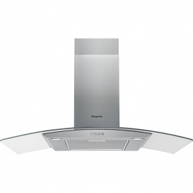 Hotpoint 90cm Chimney Hood Stainless Steel with Curved Glass