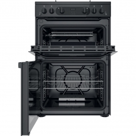 Hotpoint 60cm Freestanding Gas Cooker With Double Oven Black Unlidded  - 2