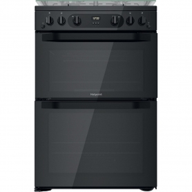 Hotpoint 60cm Freestanding Gas Cooker with Double Oven Black 