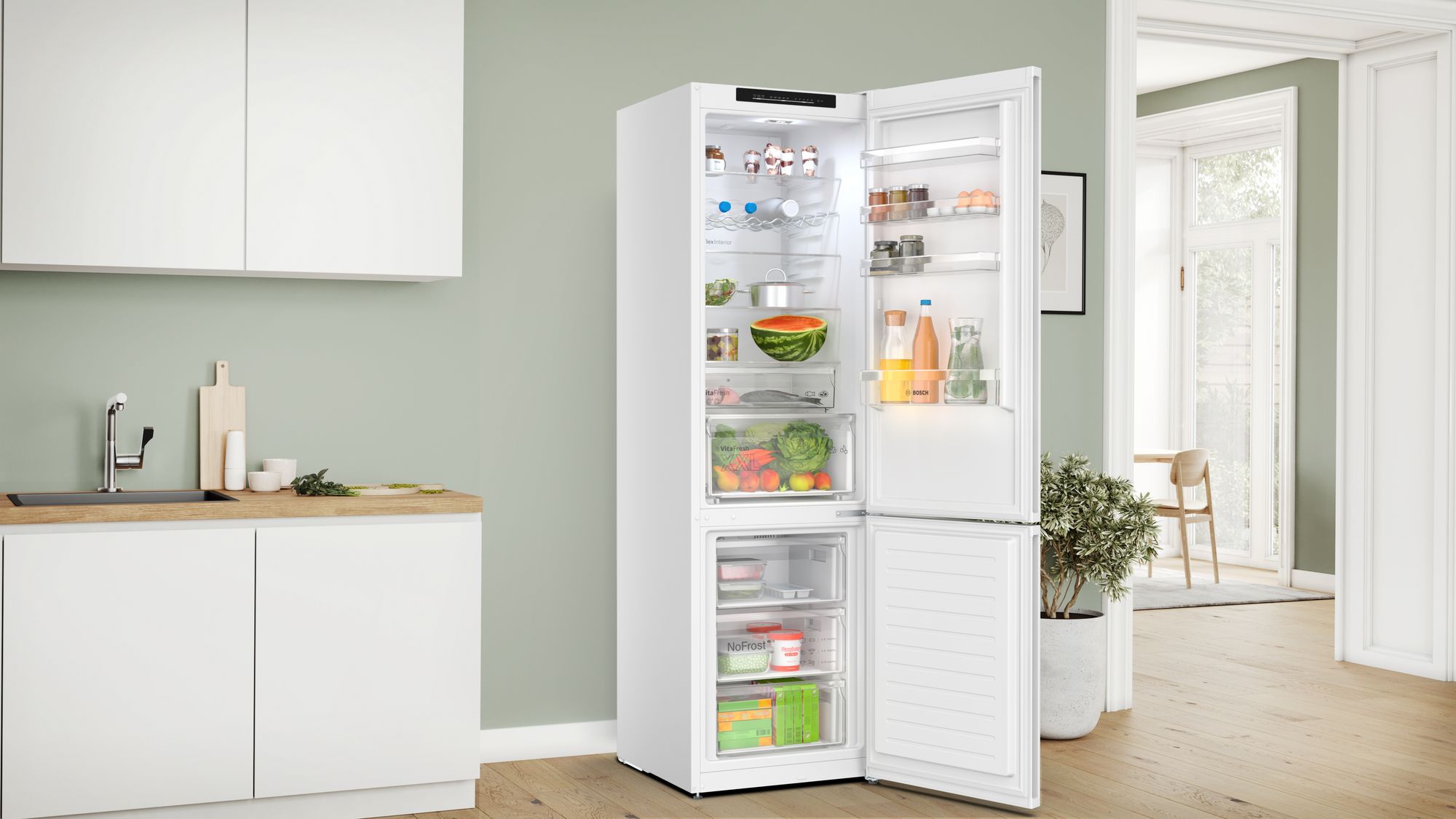 Bosch Series 4, Free-standing fridge-freezer with freezer at bottom, 203 x 60 cm, White, Total No Frost thumbnail image