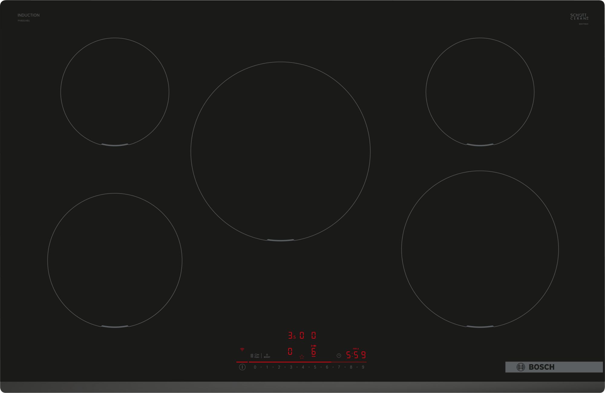 Bosch PIV831HB1E 'Series 6' 5 Burner 80cm Induction Hob - Black thumbnail image