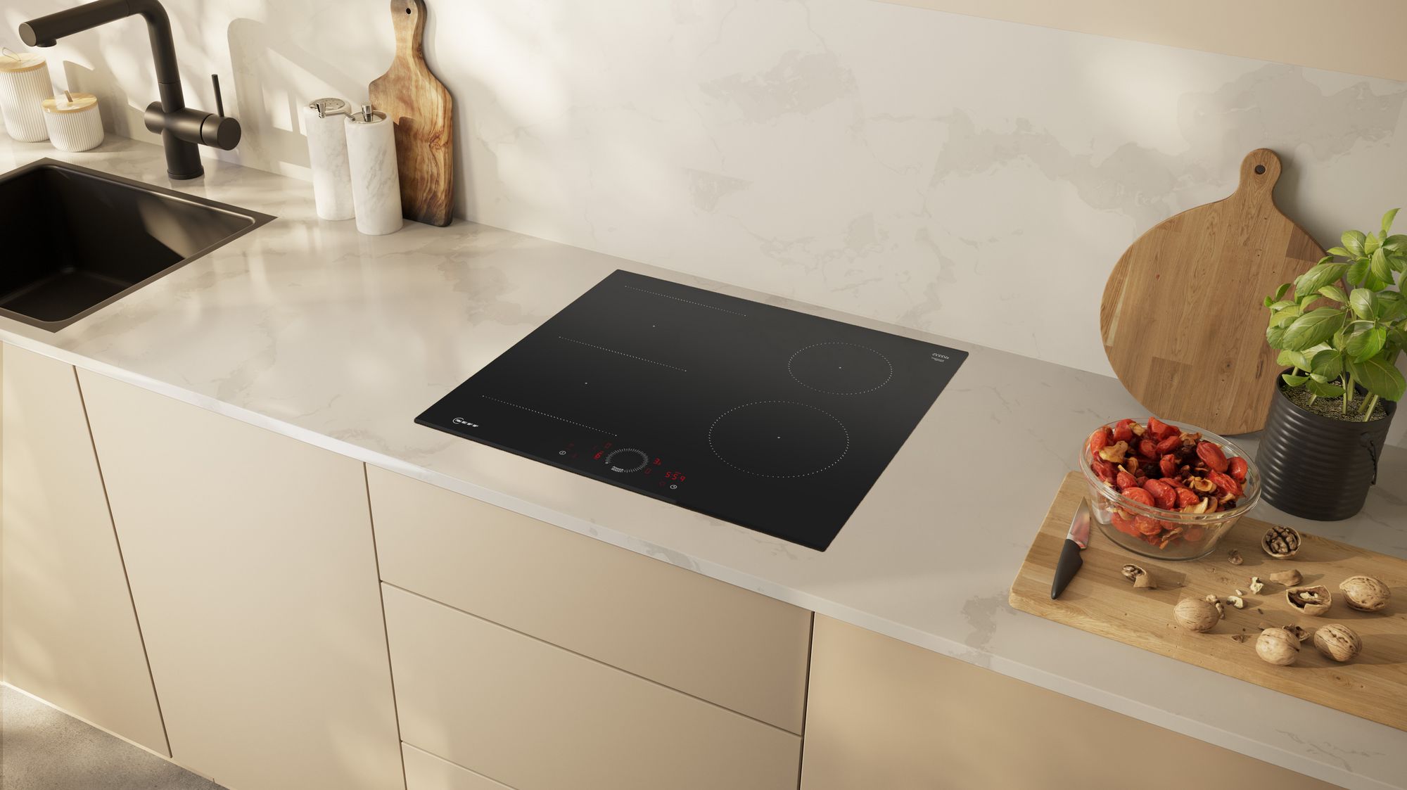NEFF T56FHS1L0 'N70' 60cm 4 Zone Smart Induction Hob - Black thumbnail image
