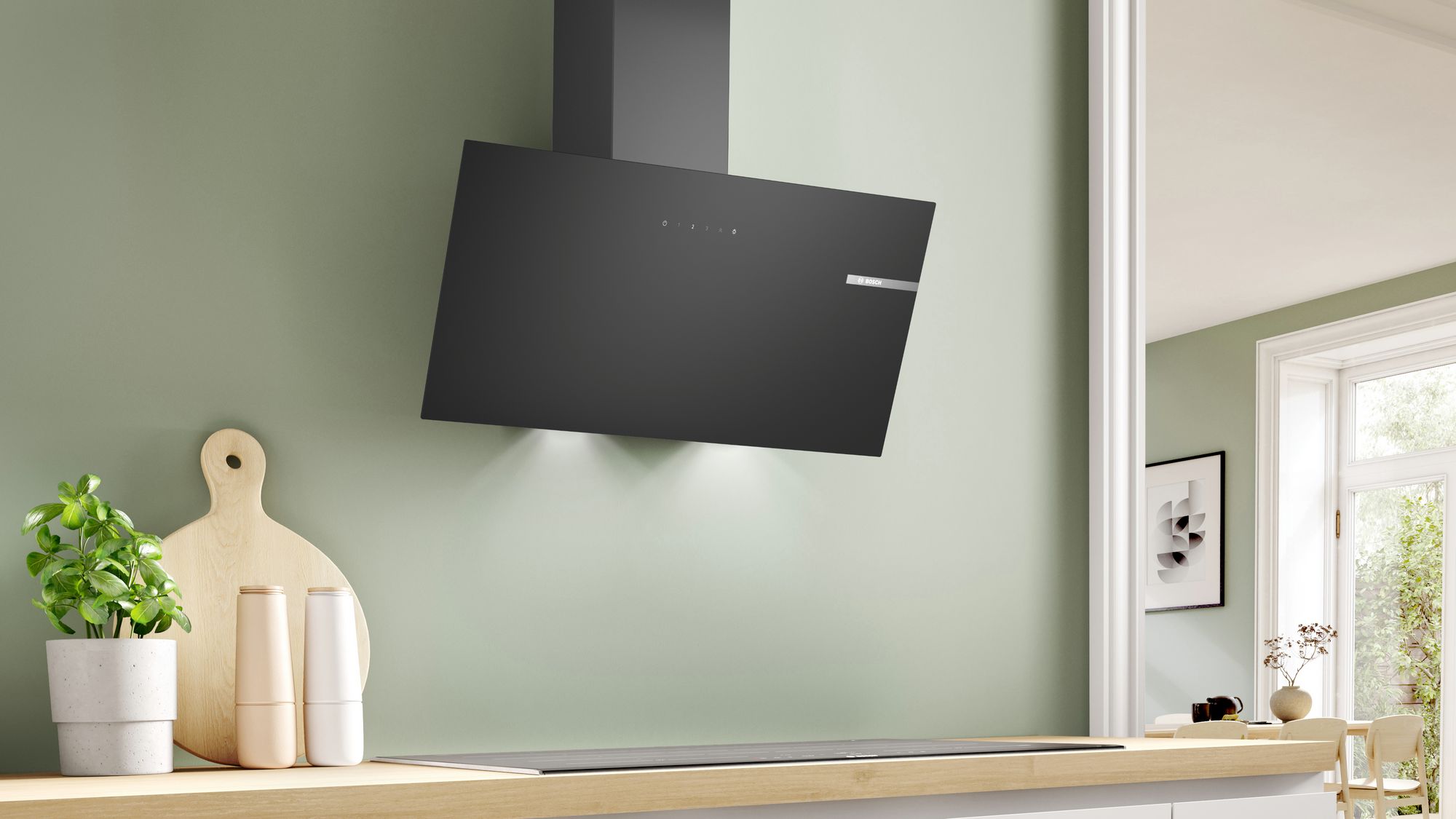 Bosch Series 2, Angled Wall-mounted cooker hood, 80 cm, clear glass black printed, Black thumbnail image
