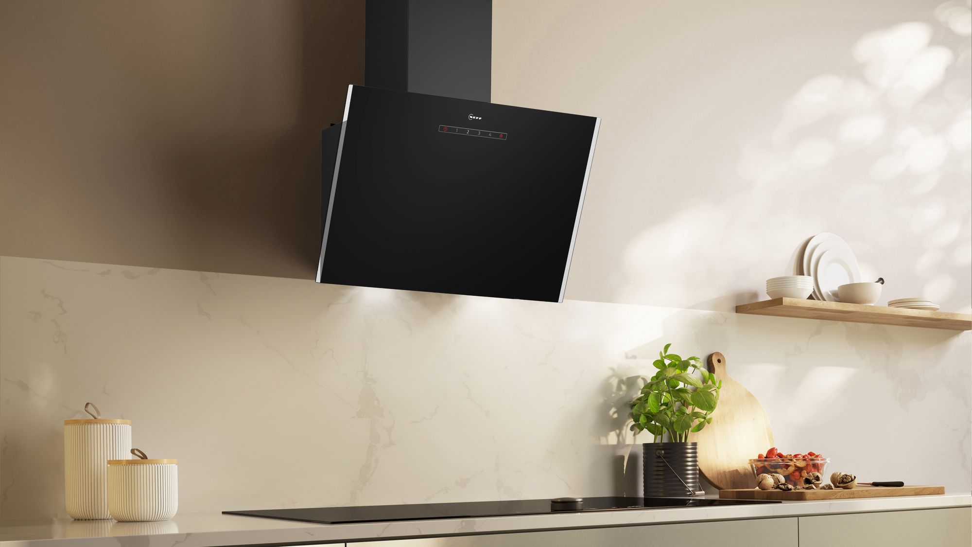 Neff N30, Inclined Wall-mounted cooker hood, 60 cm, clear glass black printed thumbnail image