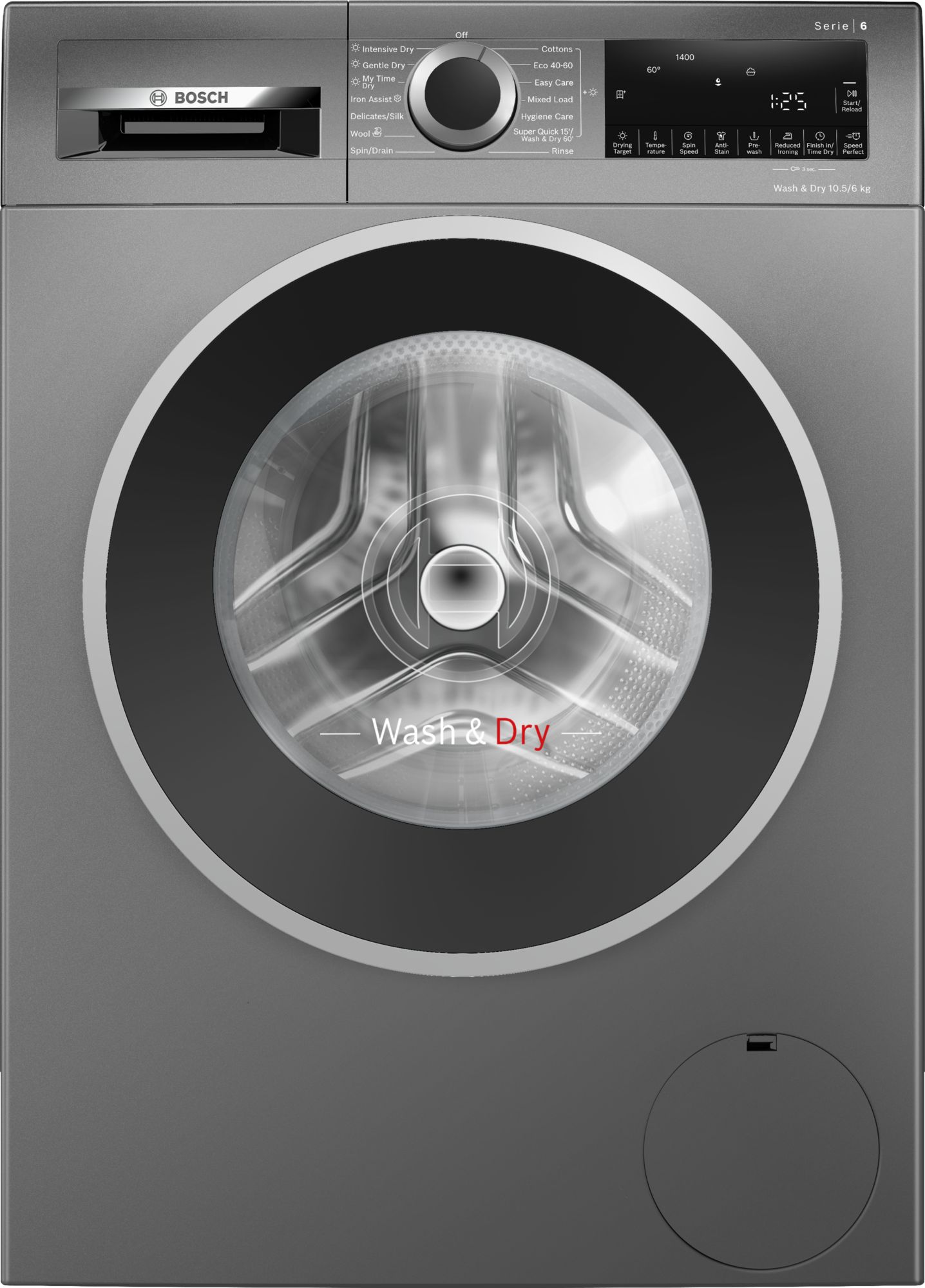 Bosch Series 6, Washer dryer, 10.5/6 kg, 1400 rpm, Graphite thumbnail image