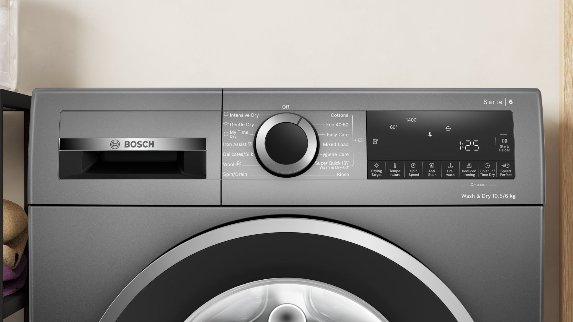 Bosch Series 6, Washer dryer, 10.5/6 kg, 1400 rpm, Graphite thumbnail image