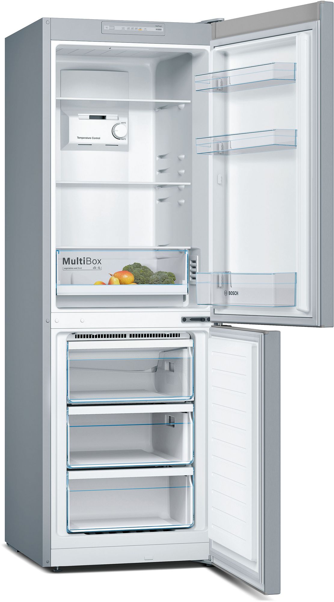 Bosch Series 2, Free-standing fridge-freezer with freezer at bottom, 176 x 60 cm, Stainless steel look thumbnail image