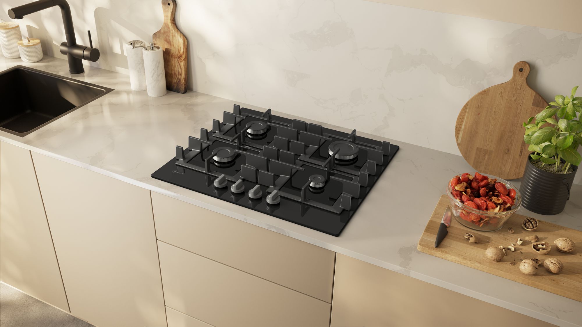 Neff N50 Gas hob, 60 cm, Tempered glass, Black thumbnail image