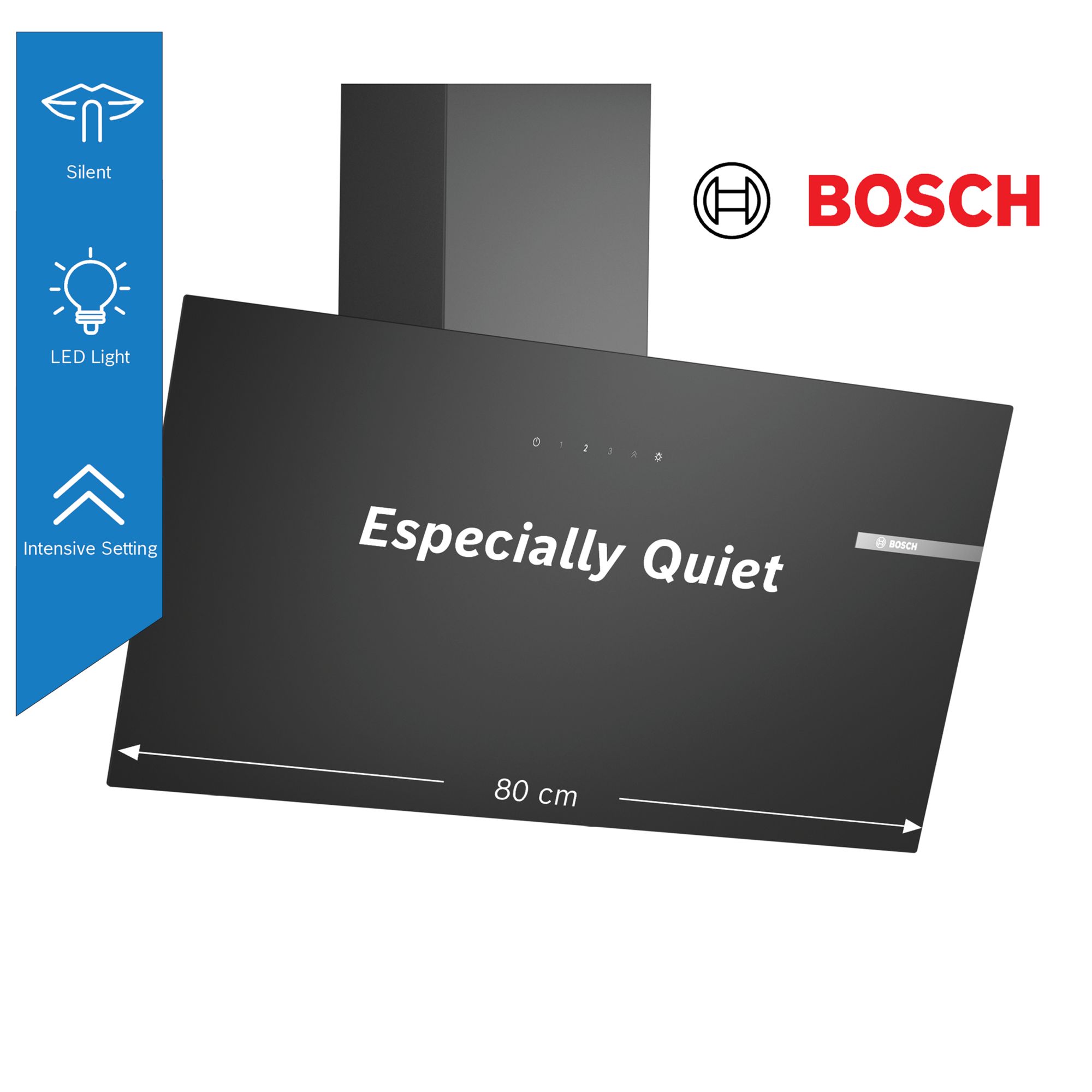 Bosch Series 2, Angled Wall-mounted cooker hood, 80 cm, clear glass black printed, Black thumbnail image