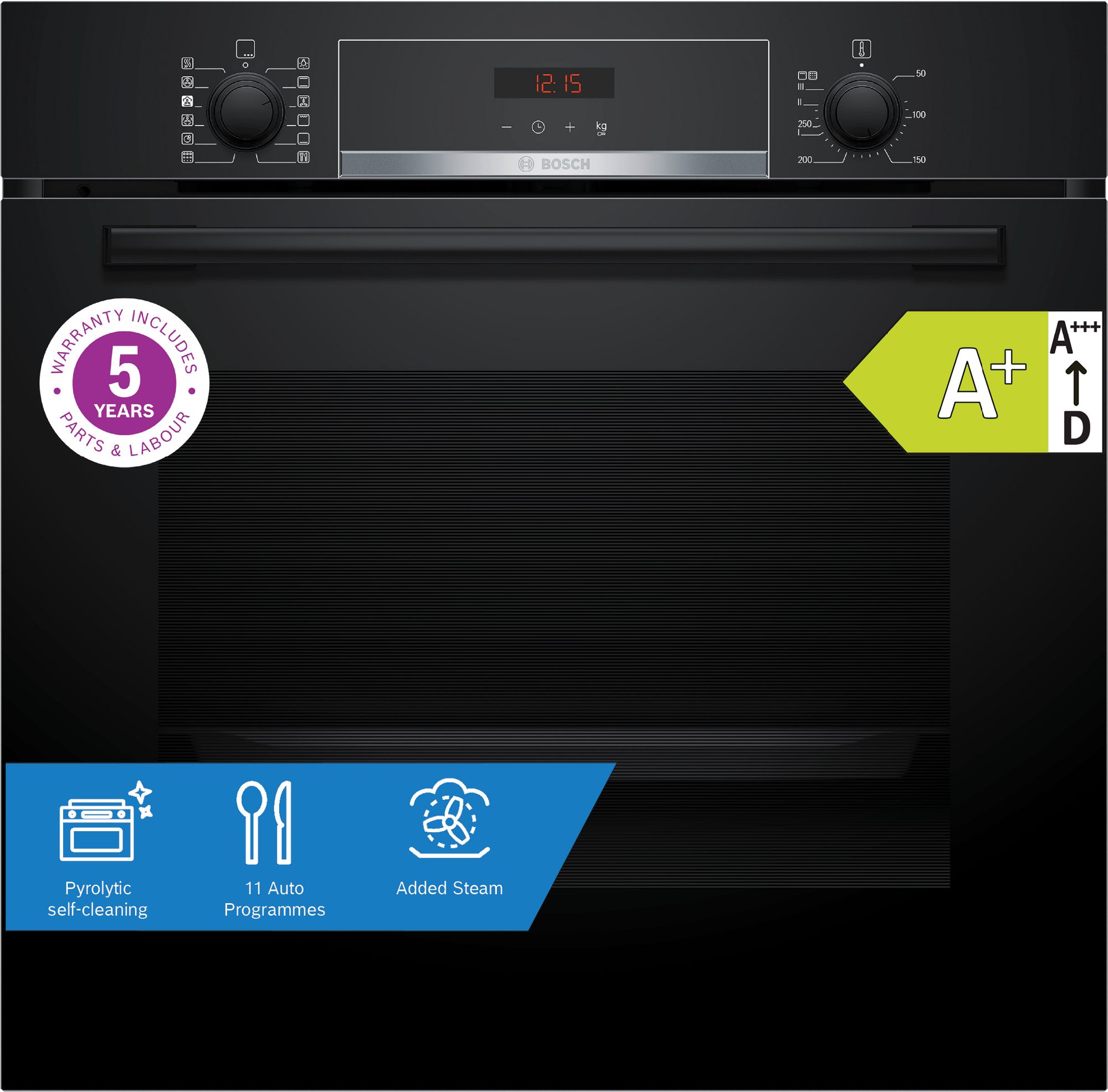 Bosch Series 4 HQA574BB3B Built-In Single Oven with Pyro Clean - Black thumbnail image