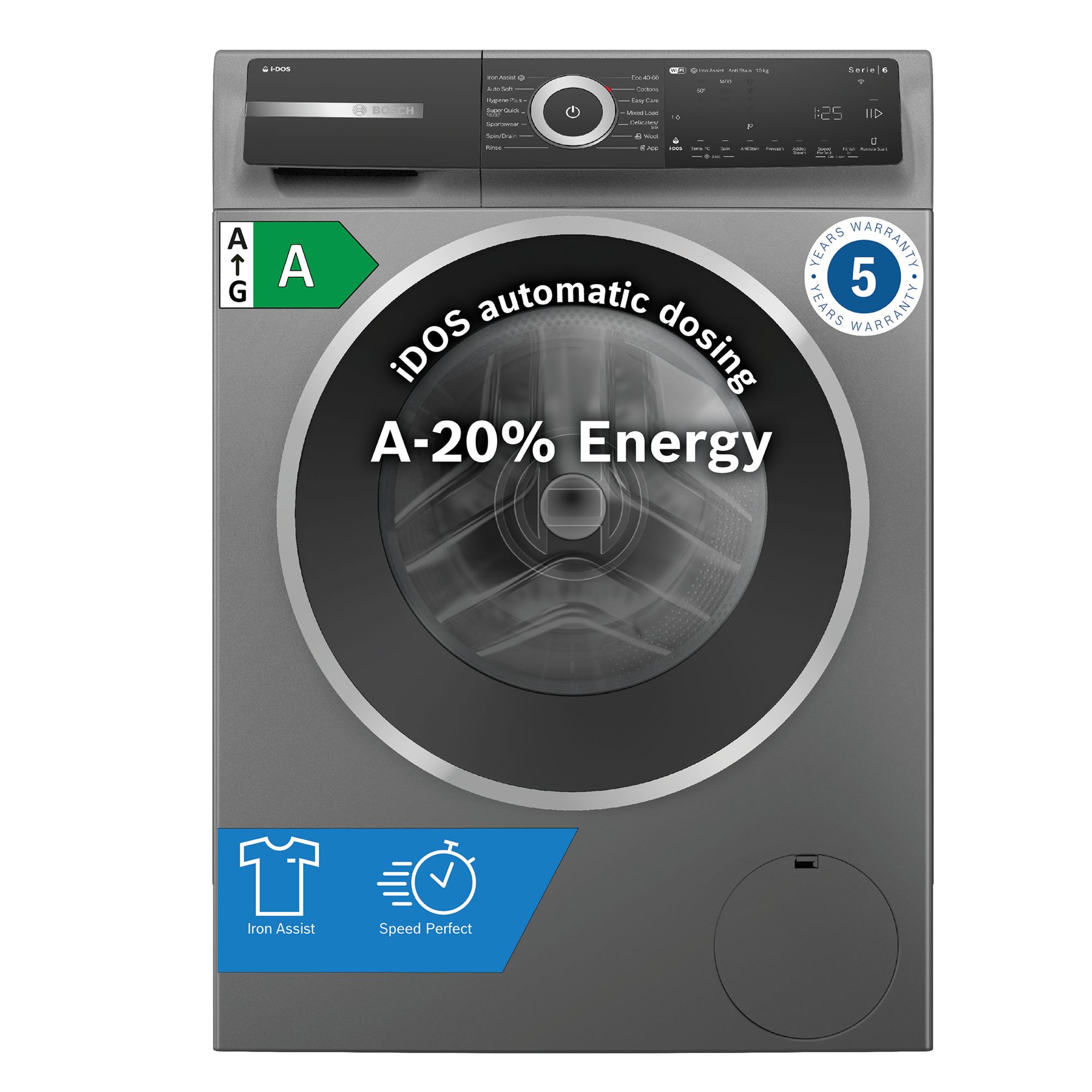 Bosch Series 6, Washing machine, front loader, 10 kg, max. 1400 rpm, Cast iron grey thumbnail image