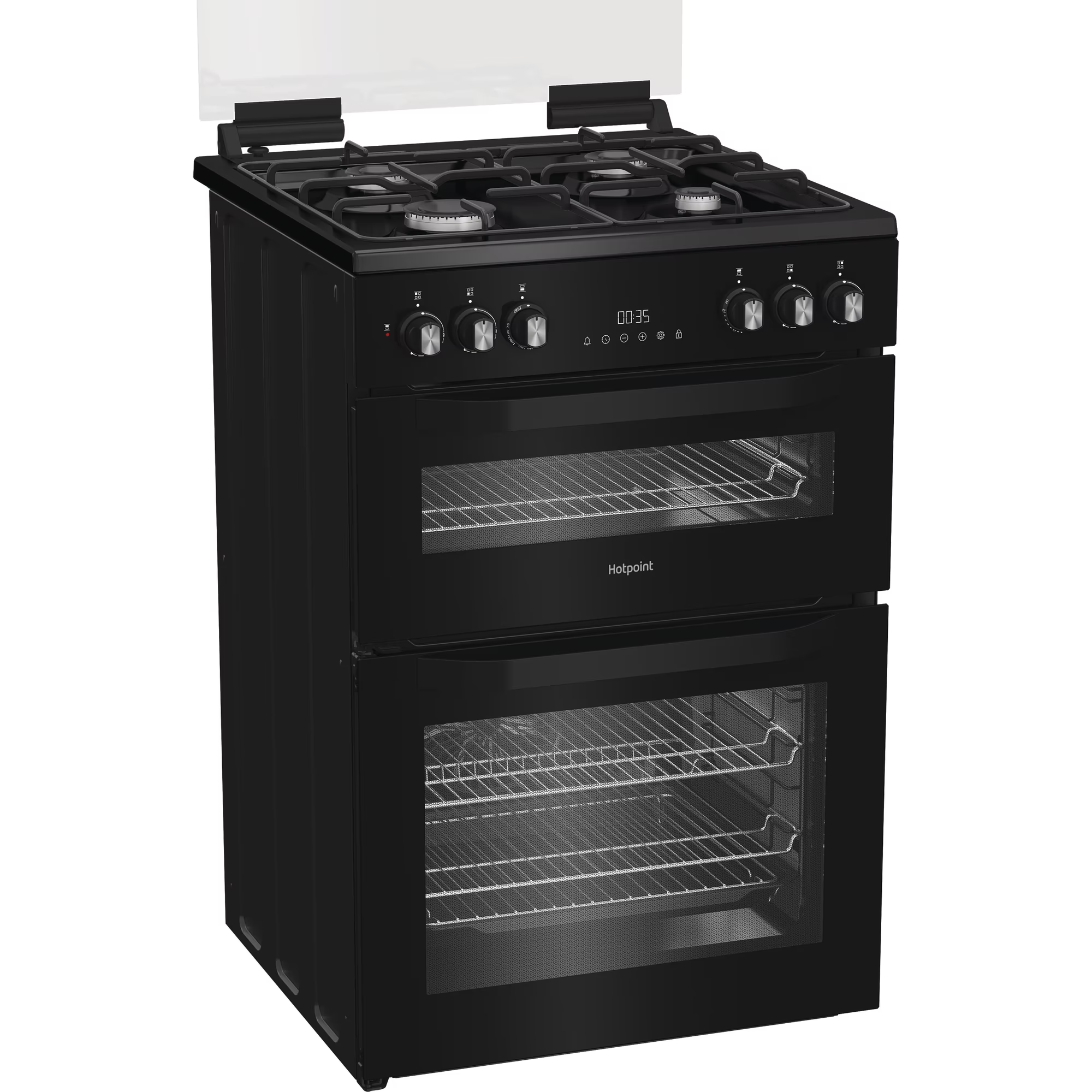 Hotpoint HDD6GDC2B1 60cm Dual Fuel Double Oven Cooker with Glass Lid - Black thumbnail image