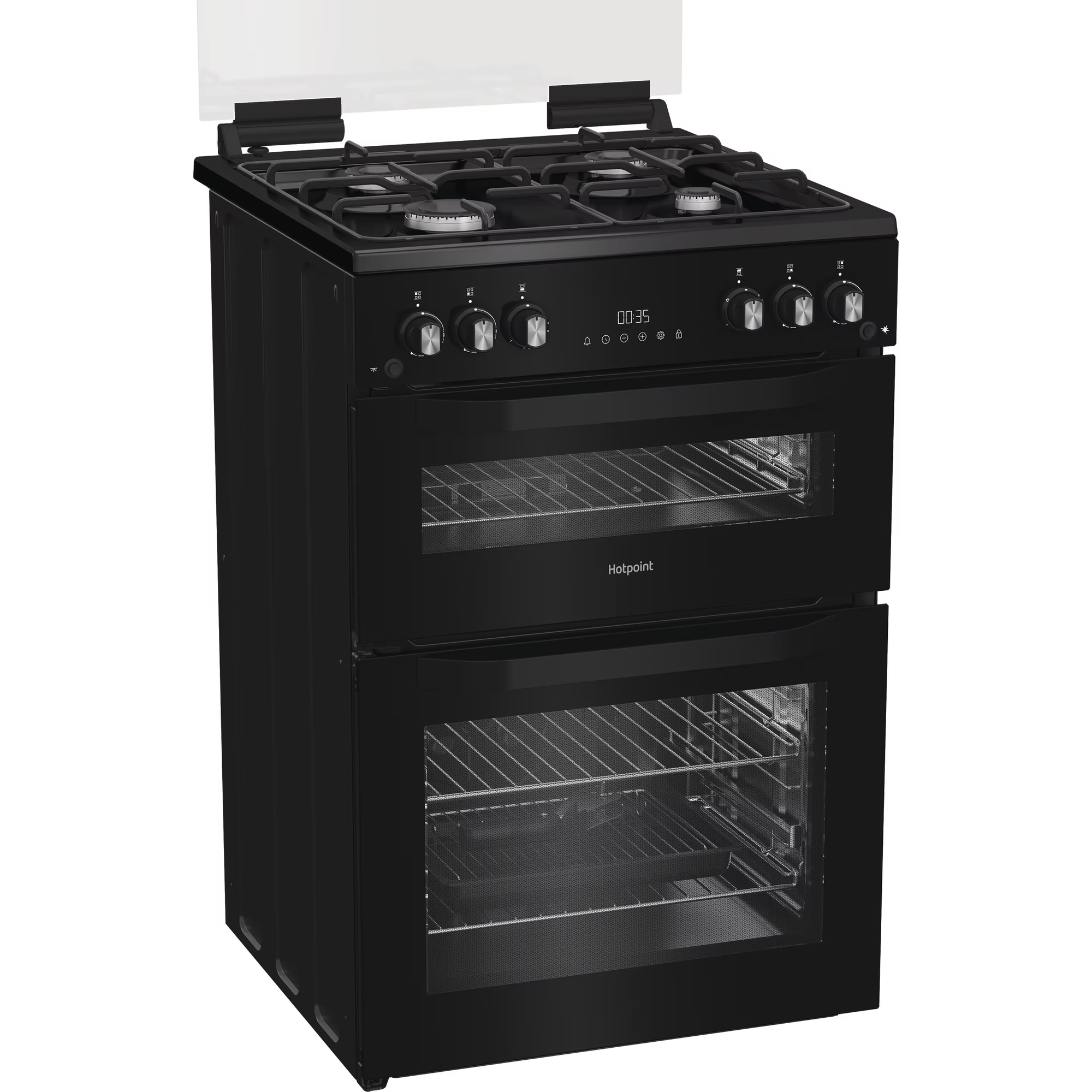 Hotpoint HDG6GDCB1 60cm Gas Double Oven Cooker with Glass Lid - Black thumbnail image