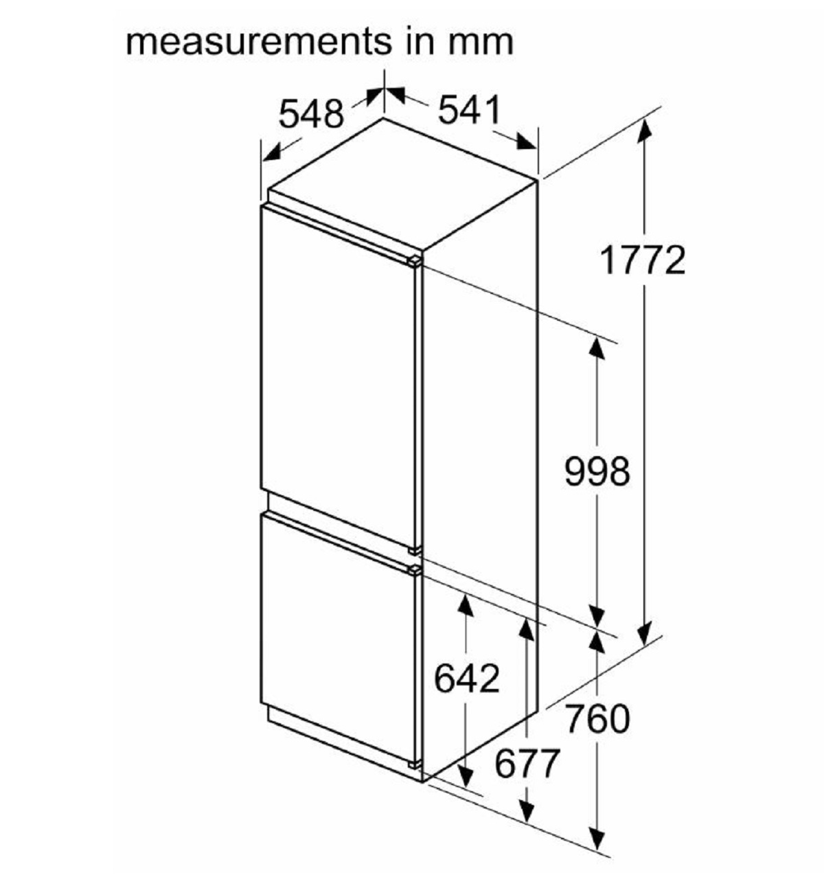 Bosch Serie 4, Built-in 70/30 fridge-freezer, sliding hinge, No Frost thumbnail image