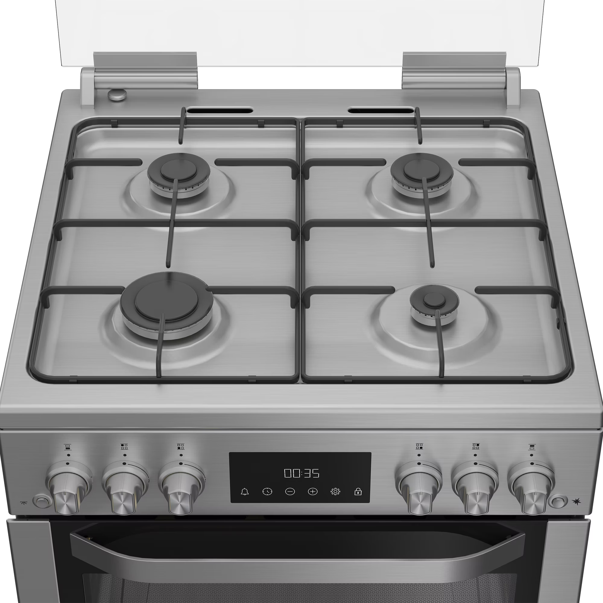 Hotpoint HDG6GDCWX 60cm Gas Double Oven Cooker with Glass Lid - Stainless Steel thumbnail image