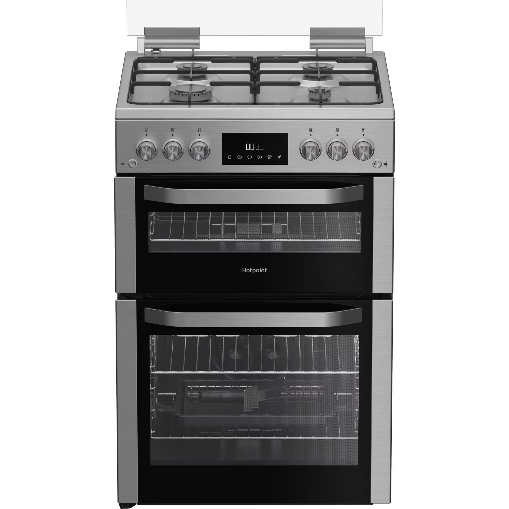 Hotpoint HDG6GDCWX 60cm Gas Double Oven Cooker with Glass Lid - Stainless Steel thumbnail image