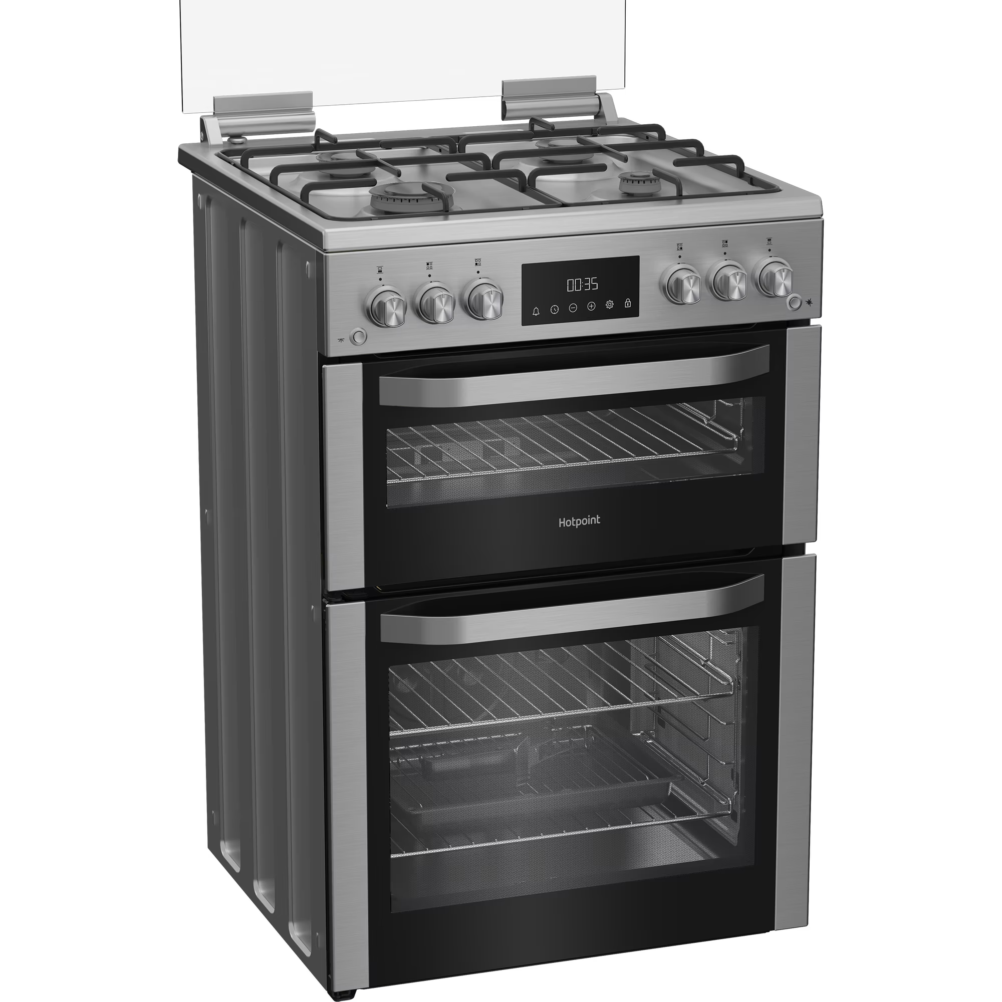 Hotpoint HDG6GDCWX 60cm Gas Double Oven Cooker with Glass Lid - Stainless Steel thumbnail image