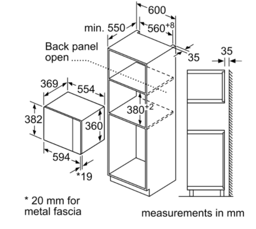 Bosch Serie 4 Built-in microwave, 60 x 38 cm, Stainless Steel, 25L, Fits in Oven Tower Unit thumbnail image