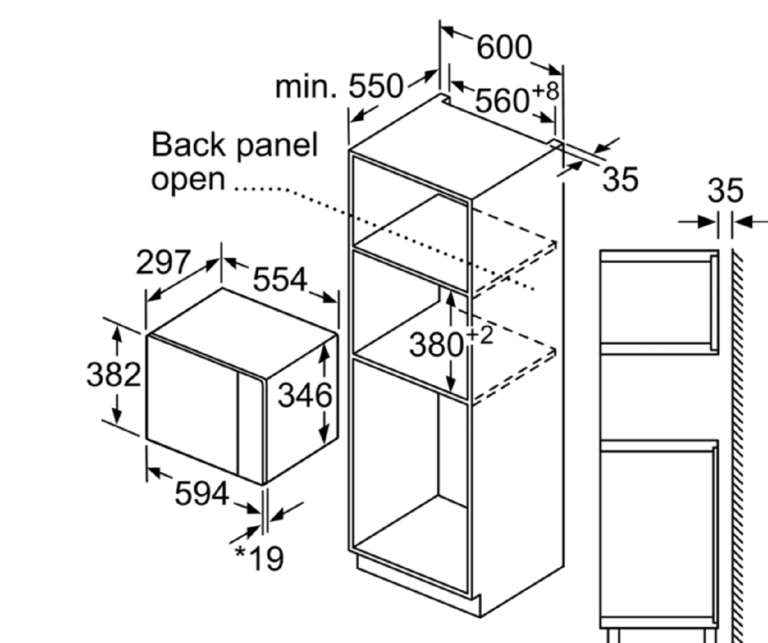 Bosch Serie 4 Built-in microwave, 60 x 38 cm, Stainless Steel, Fits In Wall Unit thumbnail image